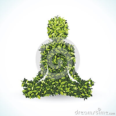 Green leaf shape, Yoga lotus position, vector illustration. Vector Illustration