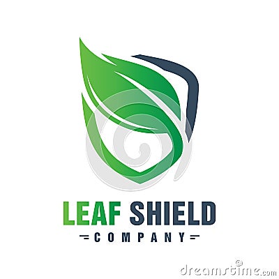 Green leaf shield logo design Stock Photo