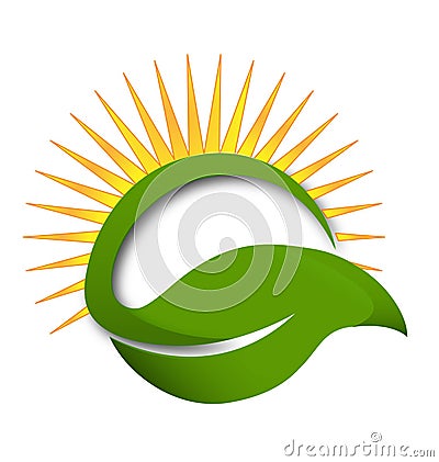 Green leaf sun rays vector logo Vector Illustration