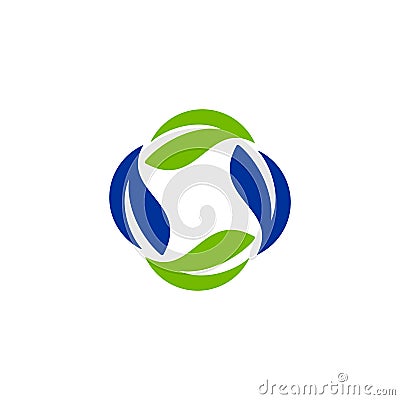 Green leaf recycle vector stock illustration logo icon. Nature. Plant. Eco. Environtment. Blue Cartoon Illustration