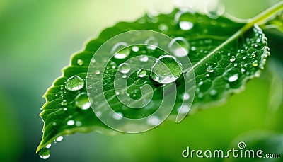 Green leaf with water droplets on it Stock Photo