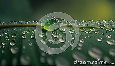 a green leaf with water droplets on it's surfac Stock Photo