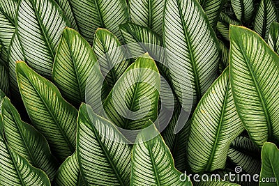 Green leaf with white stripes of Calathea majestica , tropical f Stock Photo