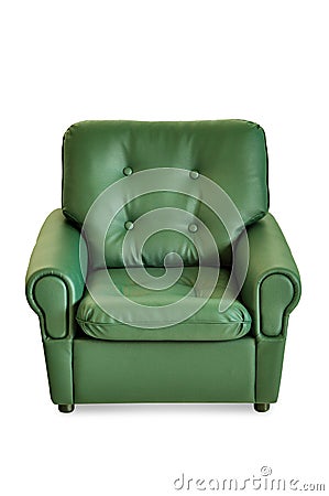 Green leather armchair front Stock Photo