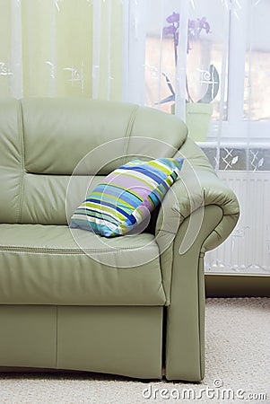 Green leather sofa Stock Photo