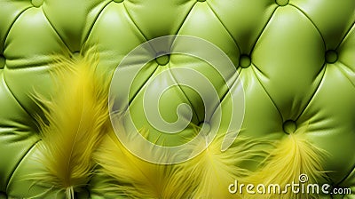 A green leather upholstery with yellow feathers Stock Photo