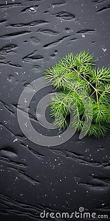 Green Leaves On Black Surface: Eco-friendly Craftsmanship And Sustainable Design Cartoon Illustration