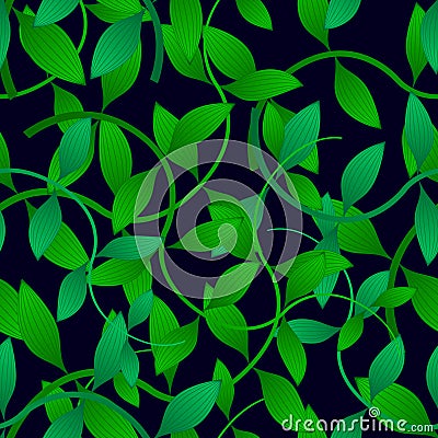 Green leaves creeper Pattern Seamless on a black background Vector Illustration