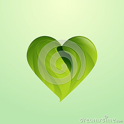 Green leaves form heart shaped icon, logo Vector Illustration