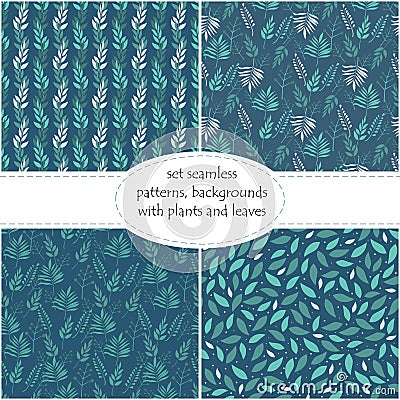 Green leaves geometric located on a dark blue background, seamless background, texture, vector illustration. Vector Illustration