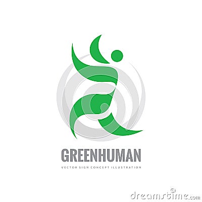 Green leaves human character - vector logo template concept illustration. Healthy sign. Ecology symbol. Ecosystem icon. Organic. Vector Illustration