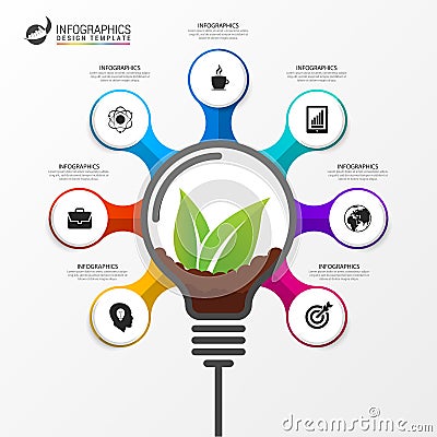 Green leaves in light bulb. Infographic design template Vector Illustration