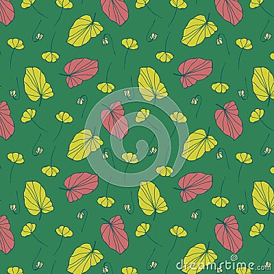 Green leaves repeating pattern vector illustrated - autumn textile print Stock Photo