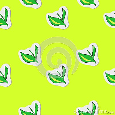 Green leaves, sprout, plant. Vector seamless pattern. Background illustration, decorative design for fabric or paper. Ornament Vector Illustration