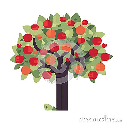 Green leaves tree apples Vector Illustration