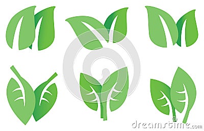 Green Leaves Vector Icon Set Vector Illustration