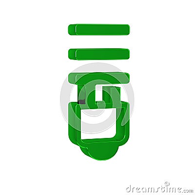 Green LED light bulb icon isolated on transparent background. Economical LED illuminated lightbulb. Save energy lamp. Stock Photo