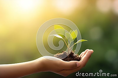 life growth plant care leaf green nature agriculture hand ecology. Generative AI. Stock Photo