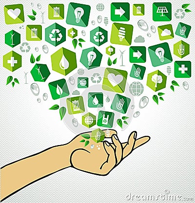 Green life human hand recycle flat icons Vector Illustration