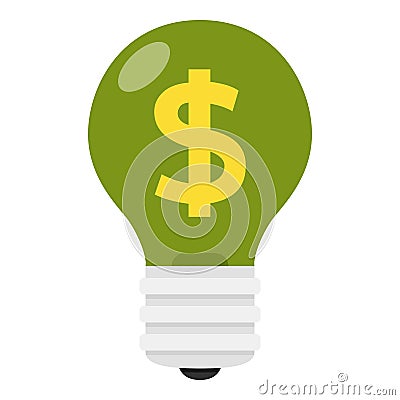 Green Light Bulb with Dollar Sign Flat Icon Vector Illustration