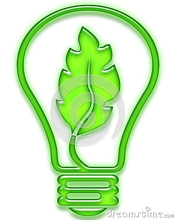 Green light bulb with leaf Stock Photo