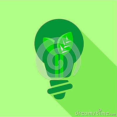 Green light bulb with leaf inside icon Vector Illustration