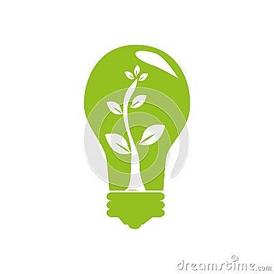 Green light bulb with tree plant inside Vector Illustration