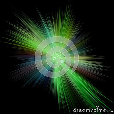 Green light in sky and universe, black background, green stars and comet Stock Photo