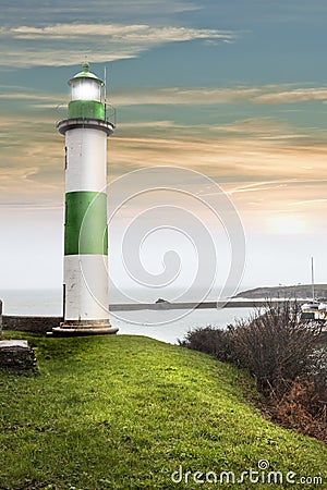 Green lighthouse Stock Photo