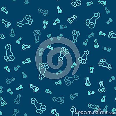 Green line Auto service check automotive icon isolated seamless pattern on blue background. Car service. Vector Vector Illustration