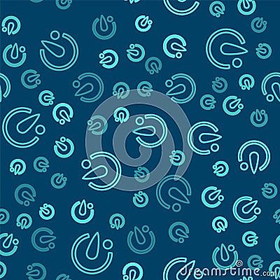 Green line Camera timer icon isolated seamless pattern on blue background. Photo exposure. Stopwatch timer seconds Stock Photo