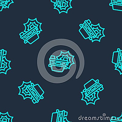 Green line Car accident icon isolated seamless pattern on blue background. Insurance concept. Security, safety Vector Illustration