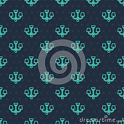 Green line Chandelier icon isolated seamless pattern on blue background. Vector Vector Illustration