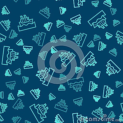 Green line Cruise ship in ocean icon isolated seamless pattern on blue background. Cruising the world. Vector Vector Illustration