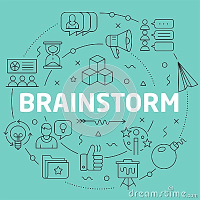 Green Line Flat Circle illustration brainstorm Vector Illustration