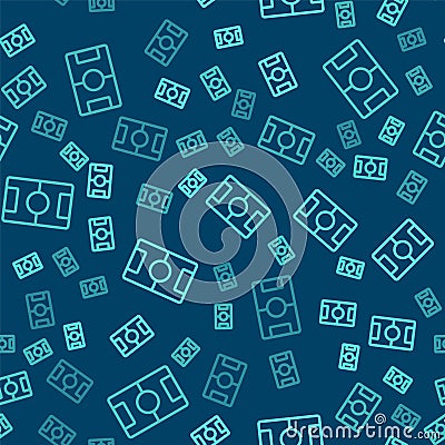 Green line Football table icon isolated seamless pattern on blue background. Hockey table. Vector Vector Illustration