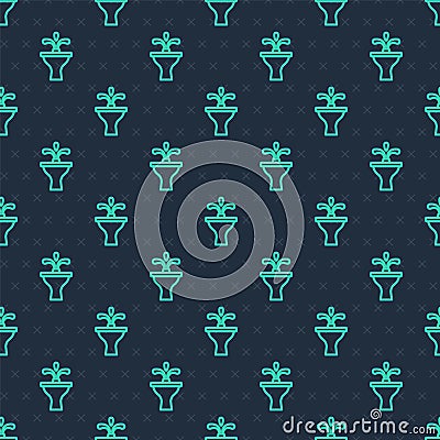 Green line Fountain icon isolated seamless pattern on blue background. Vector Vector Illustration