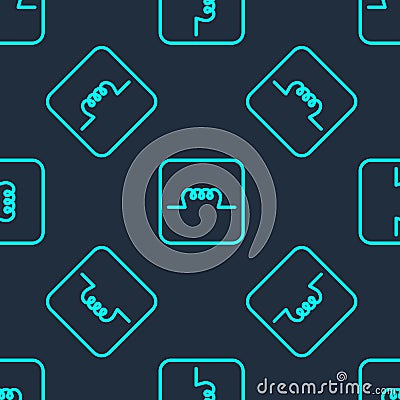 Green line Inductor in electronic circuit icon isolated seamless pattern on blue background. Vector Stock Photo