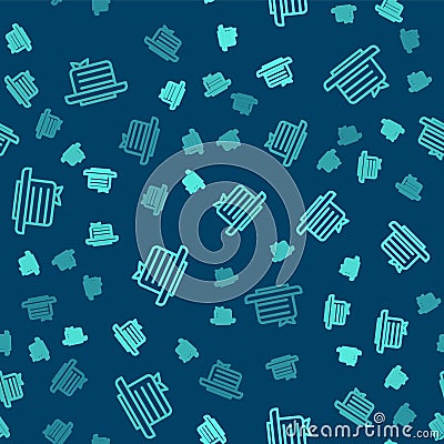 Green line Medovik icon isolated seamless pattern on blue background. Honey layered cake or russian cake Medovik on Vector Illustration