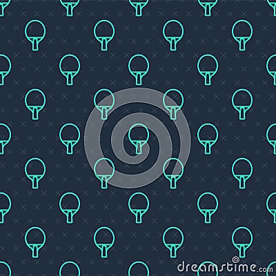 Green line Racket for playing table tennis icon isolated seamless pattern on blue background. Vector Vector Illustration