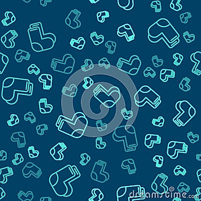 Green line Valenki icon isolated seamless pattern on blue background. National Russian winter footwear. Traditional warm Vector Illustration