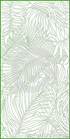 Green lines pattern of tropical leaves pattern style on white background, flat line vector and illustration. Vector Illustration