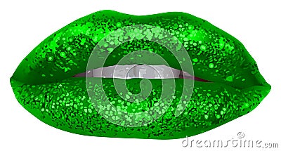 Green Lips with Glitter Vector Illustration