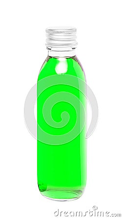 Green liquid in glass bottle Stock Photo