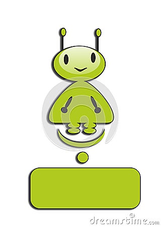 Green little man, vector illustration, humanoid, stranger, funny, smiling, fantastic character, Vector Illustration