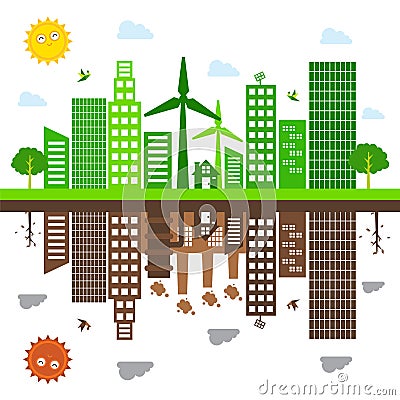 Green living city illustration Vector Illustration