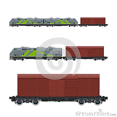 Green Locomotive with Closed Wagon on Platform Vector Illustration