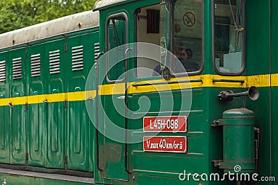Green locomotive narrow gauge railway, Mokra Gora, Serbia Editorial Stock Photo
