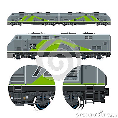 Green Locomotive ,Rail Transportation Vector Illustration