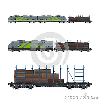 Green Locomotive with Railway Platform Vector Illustration